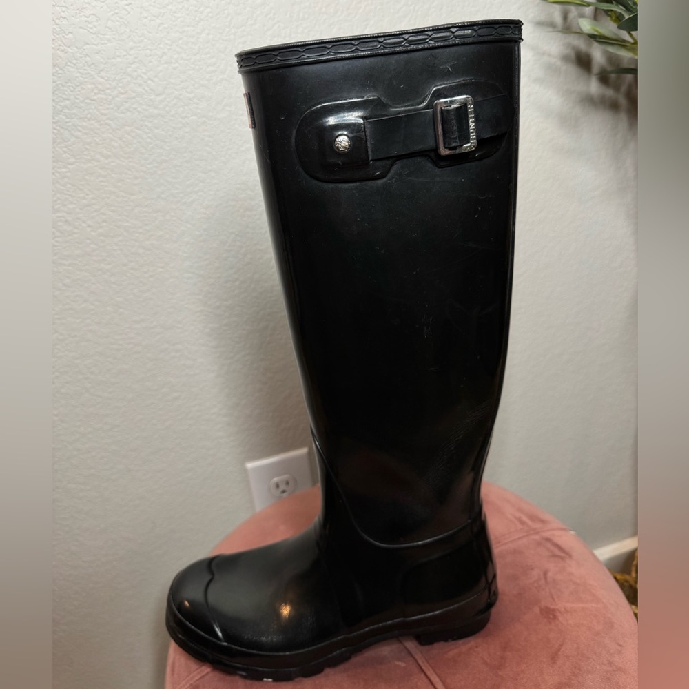 Hunter Original Tall Rain Boots Womens US 8 Black Gloss Waterproof‎ Rubber Boot - Picture 11 of 11